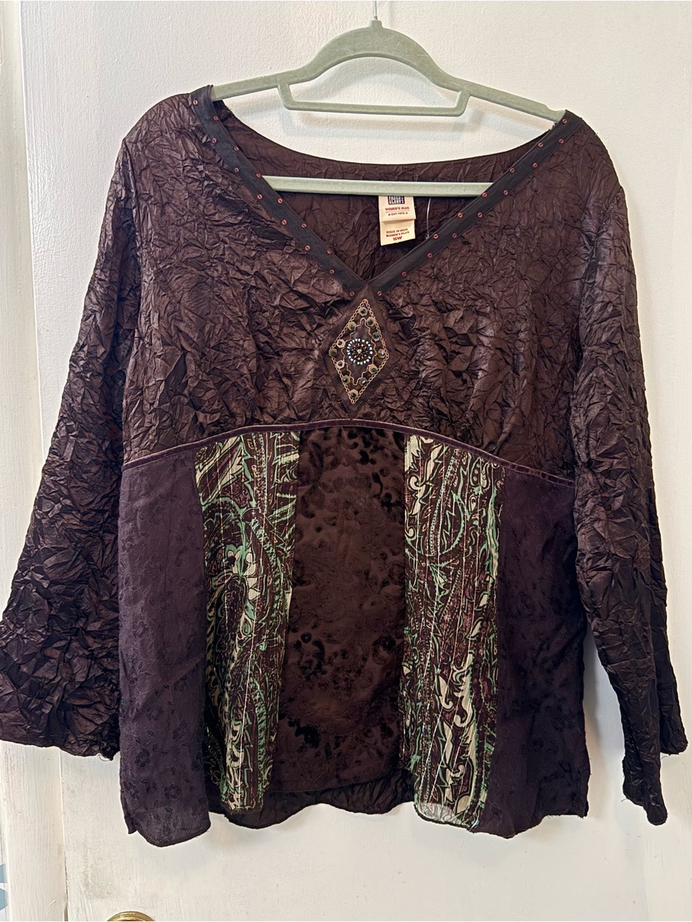 Vintage 2000s Crinkle Patchwork Boho Top